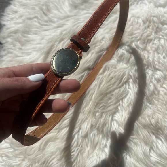 Elegant Brown Red Genuine Leather Suede Silver Clasp Women's Belt - Picture 10 of 11